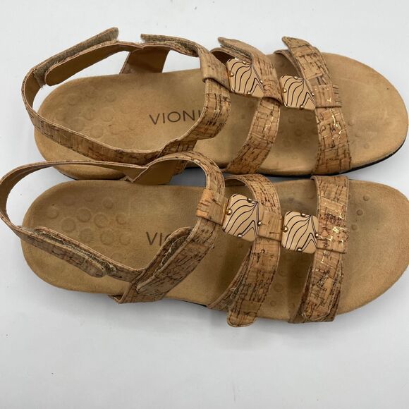 Vionic Amber 44 Sandals Orthaheel Ankle Strap Gold Comfort Cork Womens Size 7 - Picture 7 of 9